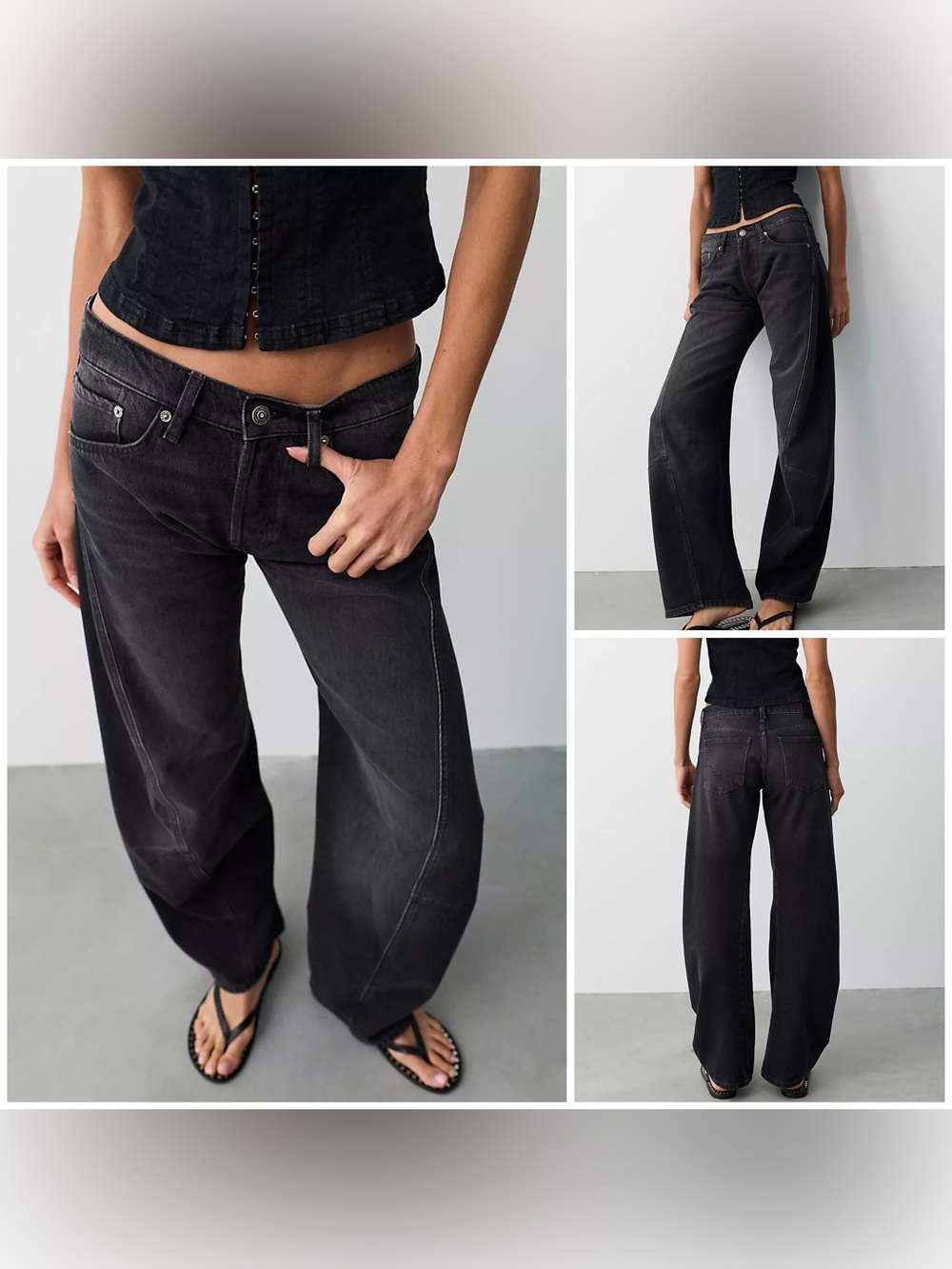 NWOT Free People We The Free Fable Low-Rise Twisted Bowed Jeans - Black - 26